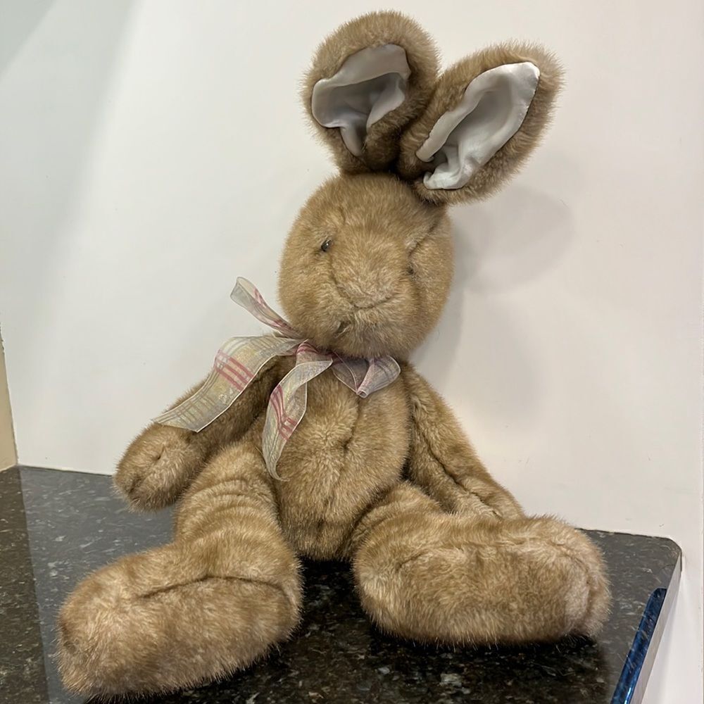 Large Brown Bunny Rabbit Satin Tartan Bow Size 23” Stuffed Animal Weight…